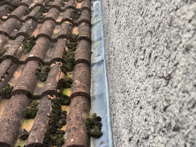 Solin en zinc au raccord d'un mur et d'une toiture en tuiles canal